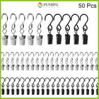 PLNBFG 50Pcs เหล็กไร้สนิม S-hooks คลิปหนีบม่าน ง่ายต่อการใช้ สีดำและสีเงิน คลิปหนีบผ้าม่าน ใช้งานได้จริง ยาว2.4นิ้ว คลิปไฟแขวนปาร์ตี้ เต็นท์ตั้งแคมป์ตกแต่งบ้าน