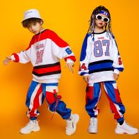 ▣✌ Girls Hip Hop Contrast Color Sweatshirt Cargo Pants Boys Joggers Street Dance Clothes Sets Kids Streetwear Child Jazz Costumes