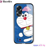 Jizetin OPPO A58 4G การ์ตูนสุดหรูสำหรับเด็กผู้หญิงลายโดราเอมอนเคสมือถือลายแมวกระจกนิรภัยมันวาวหลังเคสห่อหุ้มเคสโทรศัพท์