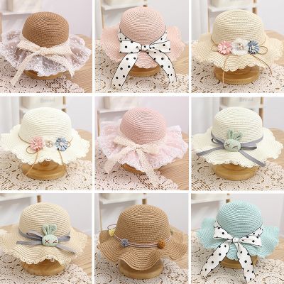 【CC】 Kids Hat Outing Beach Large Brim Woven Protection Cap Floppy Panama Hats Children