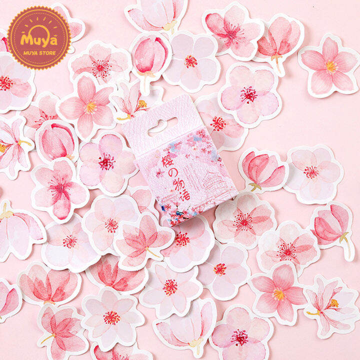 muya-45-pcs-box-cherry-blossoms-sticker-for-journal-flowers-decor-decal-for-scrapbook-diary-diy