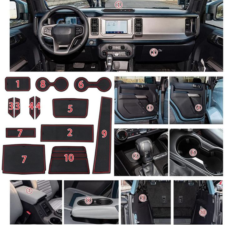for-ford-bronco-2021-2022-4-door-anti-dust-cup-holder-insert-center-console-shifter-liner-trim-door-packet-mats-13pcs