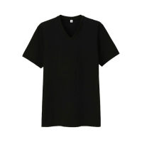 Tatchaya เสื้อยืด คอตตอน สีพื้น คอวี แขนสั้น Black (สีดำ) Cotton 100%