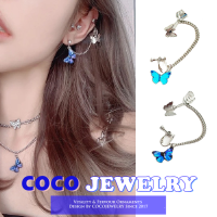 COCOJEWELRY ต่างหูผีเสื้อสามมิติ1ชิ้นสำหรับผู้หญิงคลิปหูบุคลิกภาพเกาหลีเครื่องประดับหูโซ่พู่แบบบูรณาการ