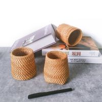 Handmade Makeup Brush Holder Rattan Pen Cup Tea Ceremony Accessories Tableware Storage Decoration Household Storage Basket