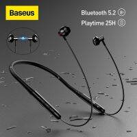 Baseus หูฟังคล้องคอบลูทูธ5.2,หูฟังไร้สายดูดด้วยแม่เหล็กใช้แขวนในหู Hifi ฟังเพลงเกมกีฬาแบตเตอรี่ยาว25H หูฟังกันน้ำ