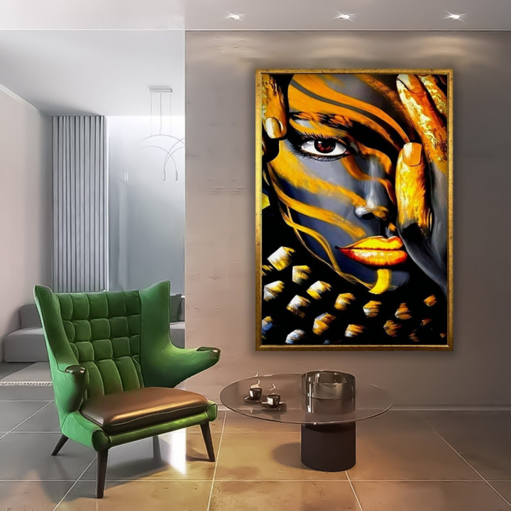 สาวแอฟริกัน-portrait-art-โปสเตอร์พิมพ์ทองและสีดำชาติพันธุ์ผู้หญิง-wall-art-ภาพภาพวาดผ้าใบห้องนั่งเล่นตกแต่งบ้าน-new