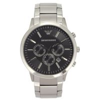 Emporio Armani  พร้อมสต็อก ！ Sportivo Chronograph Black Dial Steel Silver นาฬิกาข้อมือผู้ชาย รุ่น AR2460