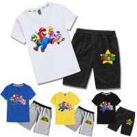 เสื้อยืดแขนสั้นสำหรับเด็ก2023ลายการ์ตูน/อะนิเมะ0000ถักแบบลำลองลาย Super Mario Bros