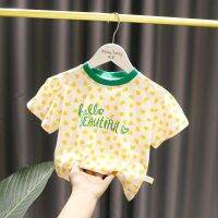 Korean Version Ready Stock Children Versatile Round Neck Short-Sleeved Top Girls Cartoon Printed Pure Cotton Summer Fashionable T-Shirt Cute Bottom