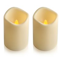 【CW】 2PCS Flickering Flameless Resin Pillar LED Candle Lights with 6 Hour Timer Outdoor Candles Valentine 39;s Day Party Decoration