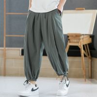 、’】【= Mens New Summer Breathable Solid-Coloured Linen Trousers Fitness Streetwear Japanese Mens Casual Sports Trousers