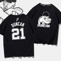 Sans Antonios Spur-S Duncans เสื้อยืดแขนสั้น NO.21พิมพ์ลายดิจิตอลกีฬาลำลองหลวมไหล่ตกครึ่งแขน0000