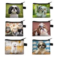 Dompet koin motif anjing/Bichon Frise lucu dompet wanita tempat kartu kredit ID kunci kanvas tas uang hadiah tas koin Mini