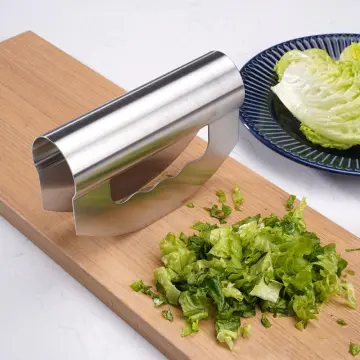 Salad Chopper With Wood round Herb Board Mezzaluna Knife with Handle  Stainless Steel Chopper Vegetable Cutter