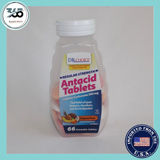 Dr. Choice Antacid Tablets, Regular Strength, Tropical Fruit, 66 Count
