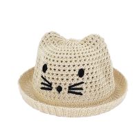 【CW】 Child Knit Hat Boy Imitation Raffia Embroidery Cartoon Breathable Basin Cap R64