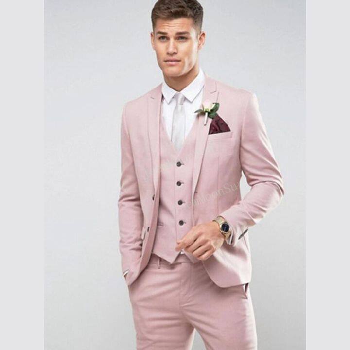 Tailor Made Light Pink Men Suit Slim Fit Groom Bridegroom For Male Costume Marriage Homme 2405