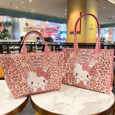 Hello กระเป๋าเสือดาวสีชมพู Casual Shopping Design กระเป๋าถือ Love Girl ความจุขนาดใหญ่กระเป๋าเดินทางความจุกระเป๋าการ์ตูนหญิง