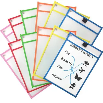 Dry Erase Pockets Sleeves, (10 Pack) A4 Paper Job Ticket Holders