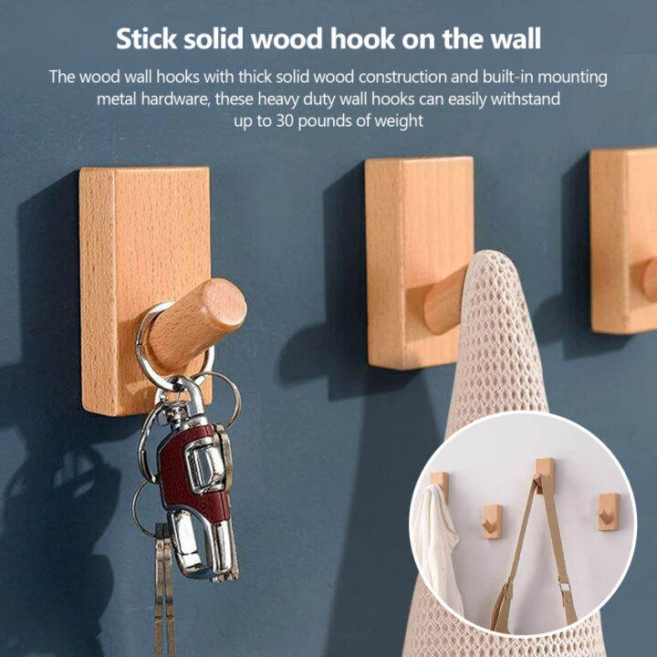 Wood Wall Hooks for Hanging 3 Pack Coat Hooks Wall Mounted Towel