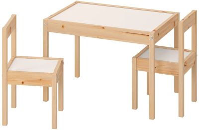 เล็ทท์ เซ็ทโต๊ะเด็กและเก้าอี้ 2 ตัว สีน้ำตาลอ่อน ไม้สน  (LÄTT Childrens table with 2 chairs, white/pine)