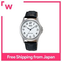 CITIZEN Q &amp; Q Watches Stainlessรุ่นAnalogเข็มขัดหนัง10 ATMกันน้ำสีขาวW378-304ผู้ชาย