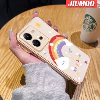 JIUMOO เคสปลอกสำหรับ Vivo V25 5G V25 Pro 5G เคสกรณีการ์ตูนน่ารักสายรุ้งการออกแบบใหม่ชุบตารางขอบแบบซิลิโคนปลอกเต็มปกหลังกล้องกรณีการป้องกันกันกระแทก