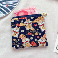 Strawberry Cat Original Handmade Japanese Style Cartoon Fabric Lucky Cat Creative Coin Purse Card Holder Portable Small Bag