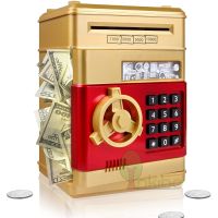 Bank for Boys Girls Large Electronic Real Money Coin Bank with Safe Password Lock Auto Scroll Paper Money Plastic Saving Box
