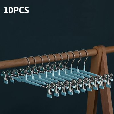 10pcs Trouser Hangers Pants Organizer Non-slip Stainless Steel Clothes Hanger Clip Cabinet Space Saving Drying Rack Sock