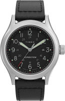 Timex 41 mm Expedition® Leather Strap Watch Black/Silver-Tone/Black