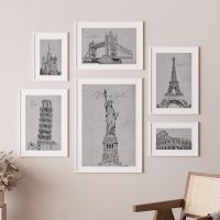 Travel City Landmark Sketch Aesthetic Wall Art ผ้าใบภาพวาด Nordic โปสเตอร์และพิมพ์ภาพผนังห้องนั่งเล่น Decor