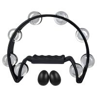 Tambourine,Metal Jingles Hand Percussion Half-Moon Tambourine and Egg Shakers for Kids, Adults, KTV, Party BLACK