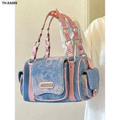 High-end design spice bag lady American tie-dye jeans more pockets large capacity Boston inclined bag handbag