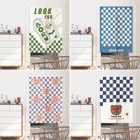 【YD】 Checkerboard Door Curtains Bedroom Partition Curtain Doorway Household Entrance Hanging Half-Curtains