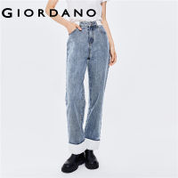 hot●GIORDANO Women Denim Jeans Five-Pocket High Waist Comfy Casual Denim Pants Collage Patch Cuffed End Fashion Denim Pants 18412612 9232