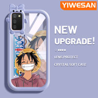 YIWESAN เคส A03 A04E F02s M02s A02s ปลอกสำหรับ Samsung,เคสลายการ์ตูนน่ารักลูฟี่เล็กๆน้อยมอนสเตอร์มีโบว์นิ่มกันกระแทกทนต่อการเสียดสีเคสโทรศัพท์โปร่งใสฝาครอบป้องกันเลนส์กล้องถ่ายรูปซิลิก้าเจล TPU