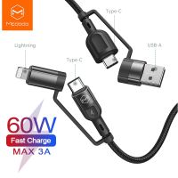 Mcdodo PD 60W 4 In 1ประเภท C ถึง USB สายเคเบิลหลอดไฟ C สำหรับ Macbook 14 13 12 Samsung S22 3A สายรับส่งข้อมูลชาร์จเร็ว