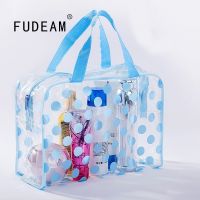 FUDEAM Dot Women Storage Bag Toiletries Organize Waterproof PVC Cosmetic Bag Portable Transparent MakeUp Bag Female Wash Bag