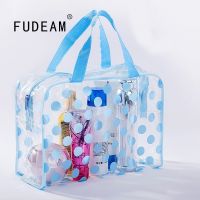 FUDEAM Dot กระเป๋าใส่อุปกรณ์ในกระเป๋าเก็บของของผู้หญิงกันน้ำพกพากระเป๋าเครื่องสำอาง PVC ใสกระเป๋าเครื่องสำอางกระเป๋าใส่อุปกรณ์อาบน้ำผู้หญิง