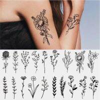 Waterproof Temporary Tattoo Stickers Black Flowers DIY Transfer Flash Tatoo Women Sexy Neck Hand Chest Body Art Fake Tattoos