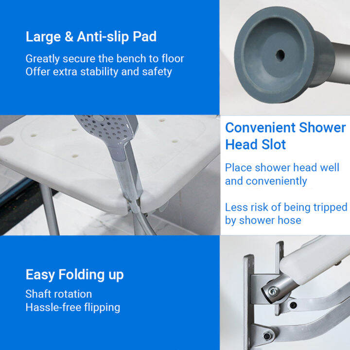 folding-shower-bench-wall-mounted-flip-up-bath-seat-screw-in-bathroom-chair-stool-with-non-slip-feet-drainage-holes-shower-head-slot-for-elderly-seniors-disabled