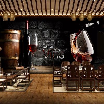 [24 Home Accessories] วอลล์เปเปอร์3D ตามสั่งภาพผนังลายอิฐไวน์แดงแนวย้อนยุคสไตล์ยุโรปจิตรกรรมฝาผนังตกแต่งร้านอาหารตะวันตกแนวบาร์ไวน์
