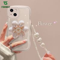 เคสมุกหัวใจสายรัดข้อมือรูปดอกไม้สุดหรูเคสสำหรับ Apple iPhone ด้านหลังแบบขอบคลื่นขอบด้านหลังชัดเจนสำหรับ iPhone 14 Pro Max iPhone 13 Pro Max iPhone 12 Pro Max iPhone 11 Pro Max XR 7 Plus 8 Plus