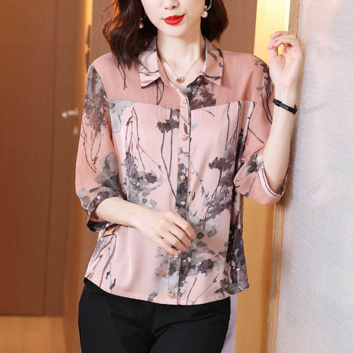 womens-2022-shirts-plus-size-chiffon-blouse-new-style-cardigan-3-4-sleeve-noble-wife-fashion-goddess-workwear-trend