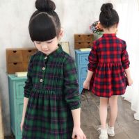 [COD] spring and autumn clothes new version of childrens plaid medium big girl dress