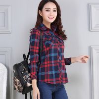 blouse women cotton kemeja perempuan baju kurung moden Womens blouse cotton checkerd shirt korean casual long-sleeved top for girls kemeja wanita lengan panjang