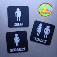 ป้ายห้องน้ำ น่ารักๆ แบบสี่เหลี่ยมกับตัวอักษร WOMAN MAN TOILET งานอะคริลิกเลเซอร์ [190 chammy SQ]