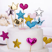 12Pcs Mini Heart Star Cupcake Topper เค้กวันเกิดแฮปปี้ธงตกแต่ง Baby Shower Birthday Party เค้ก Toppers งานแต่งงาน Supply